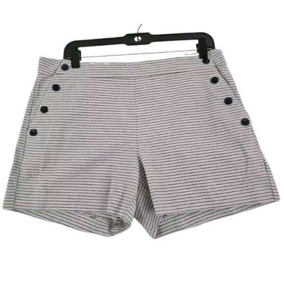 Banana Republic Factory~Woman Sz. 8~Gray/Blue Stripes Button Sides Shorts Cotton - Picture 8 of 9